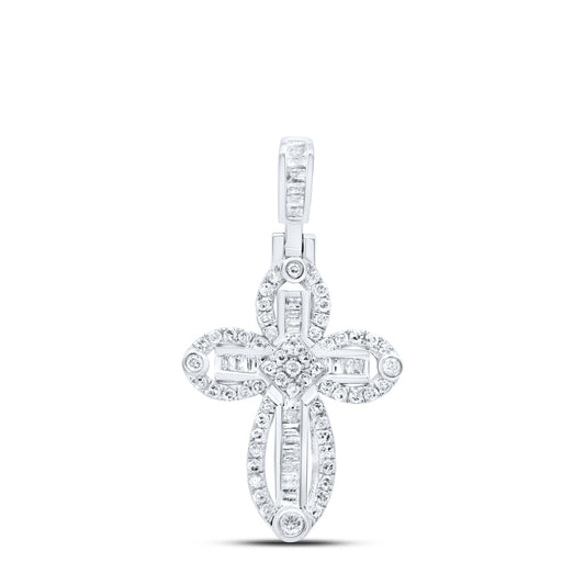 10kt White Gold 1/2 Cttw Diamond Cross Pendant