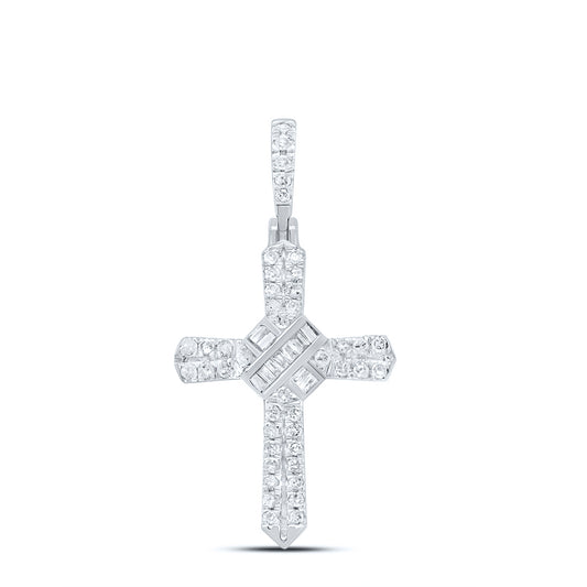10kt White Gold 1/4 Cttw Diamond Cross Pendant