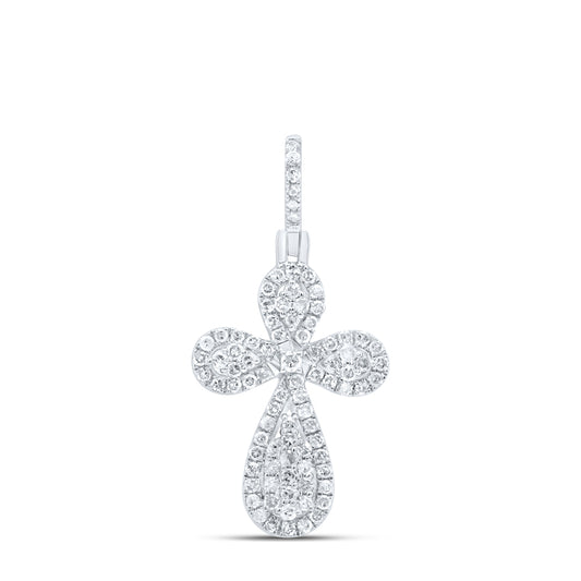 10kt White Gold 1/2 Cttw Diamond Cross Pendant
