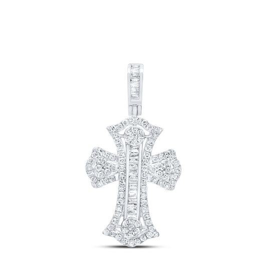 10kt White Gold 5/8 Cttw Diamond Cross Pendant