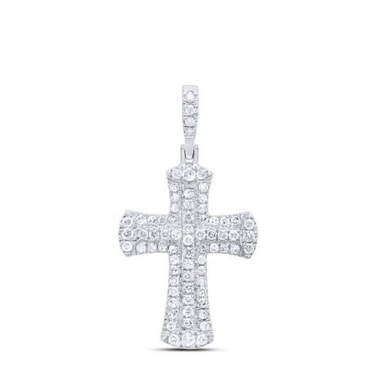 10kt White Gold 5/8 Cttw Diamond Cross Pendant