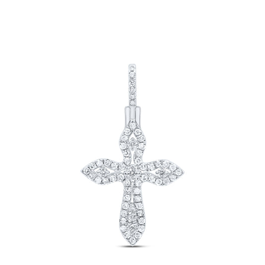 10kt White Gold 3/8 Cttw Diamond Cross Pendant