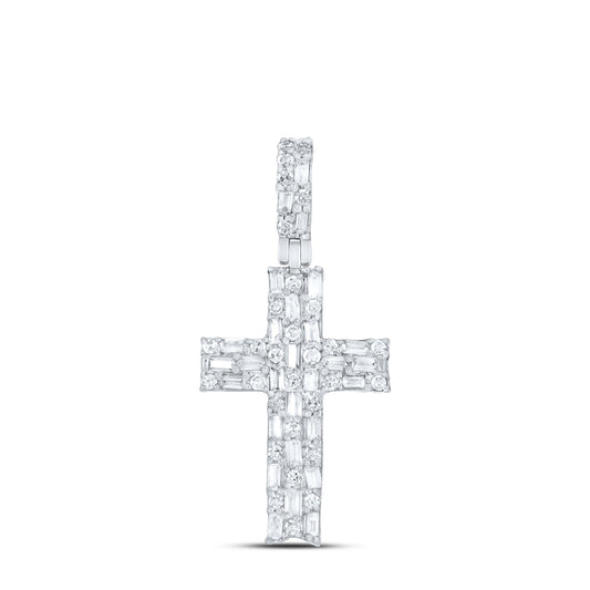 10kt White Gold 5/8 Cttw Diamond Cross Pendant
