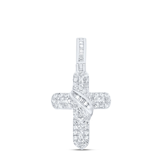 10kt White Gold 1/2 Cttw Diamond Cross Pendant