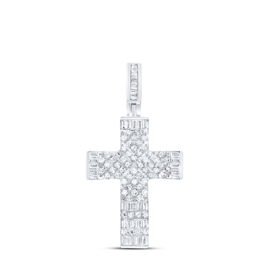 10kt White Gold 1/2 Cttw Diamond Cross Pendant