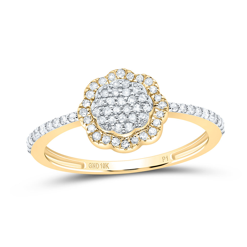 10kt Yellow Gold 1/4 Cttw Natural Diamond Wedding Engagement Anniversary Flower Ring, Women Size: 5-9