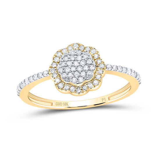10kt Yellow Gold 1/4 Cttw Natural Diamond Wedding Engagement Anniversary Flower Ring, Women Size: 5-9