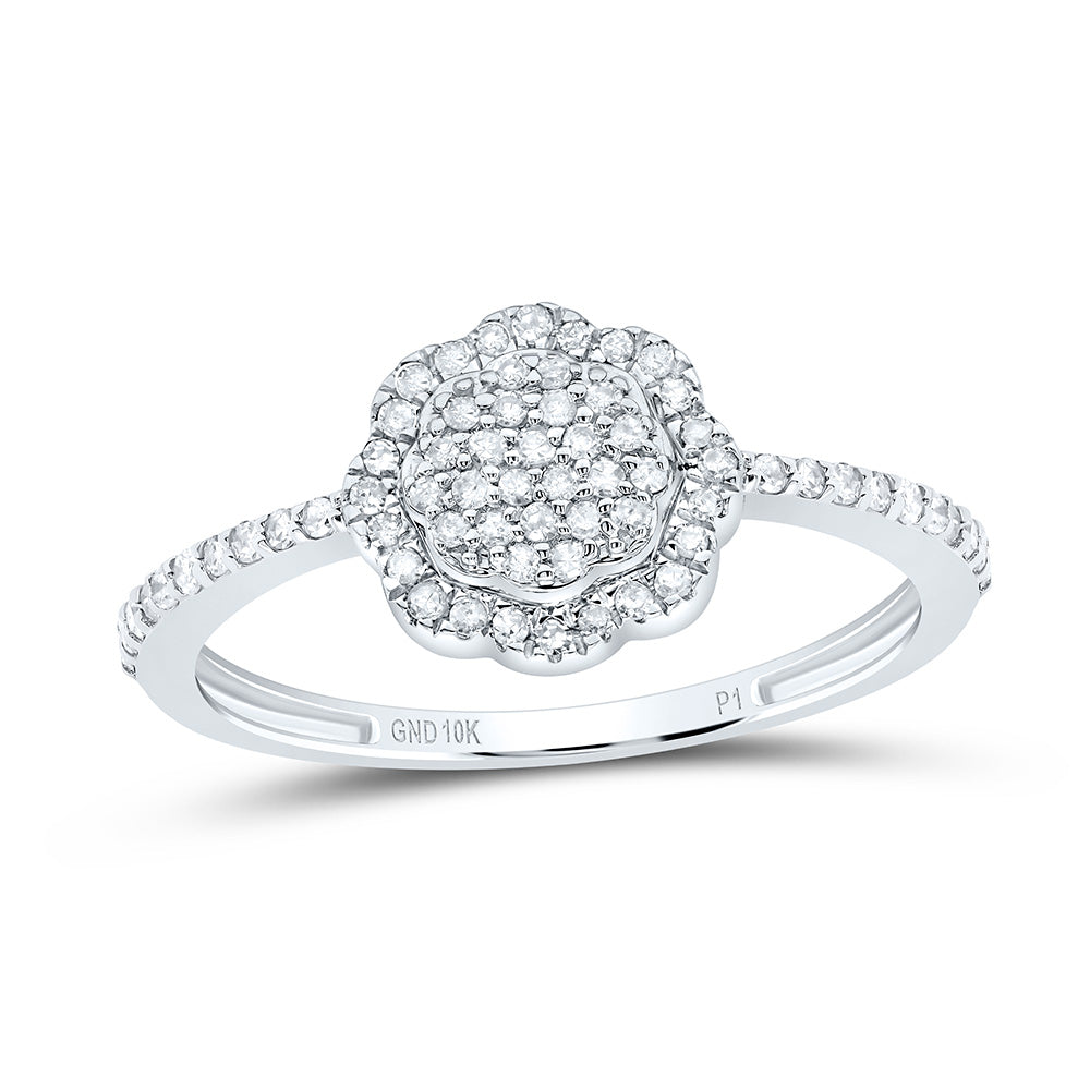 10kt White Gold 1/4 Cttw Natural Diamond Wedding Engagement Anniversary Flower Ring, Women Size: 5-9