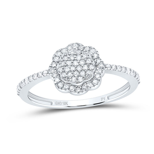 10kt White Gold 1/4 Cttw Natural Diamond Wedding Engagement Anniversary Flower Ring, Women Size: 5-9