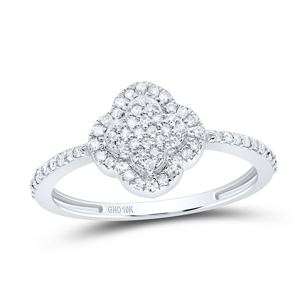 10kt White Gold 1/4 Cttw Diamond Clover Wedding Engagement Anniversary Ring, Women Size: 5-9