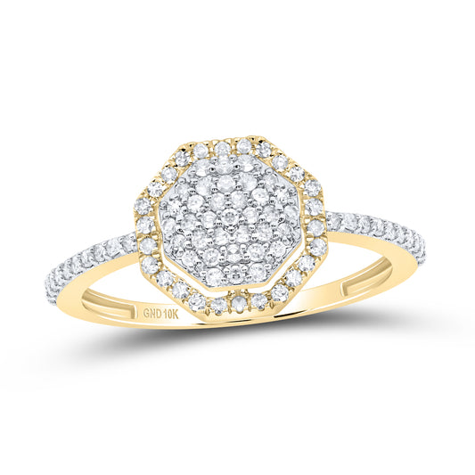 10kt Yellow Gold 1/3 Cttw Diamond Octagon Wedding Engagement Anniversary Ring, Women Size: 5-9