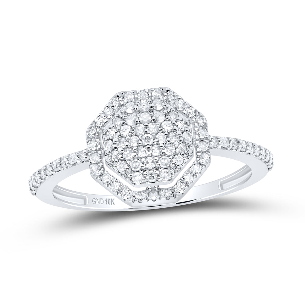 10kt White Gold 1/3 Cttw Diamond Octagon Wedding Engagement Anniversary Ring, Women Size: 5-9
