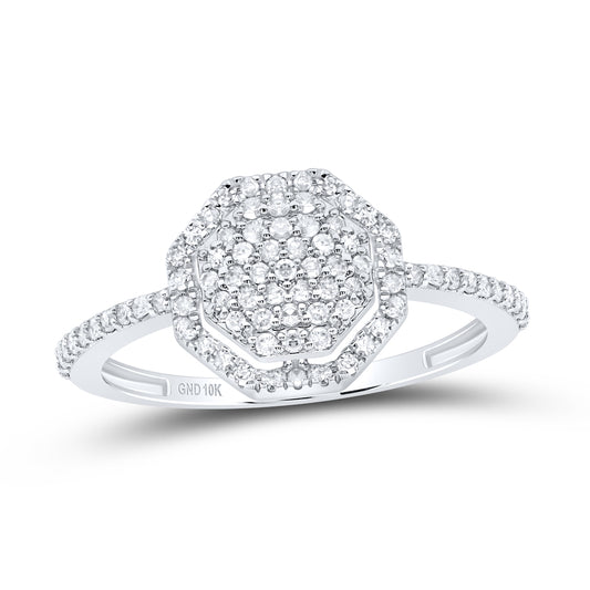 10kt White Gold 1/3 Cttw Diamond Octagon Wedding Engagement Anniversary Ring, Women Size: 5-9