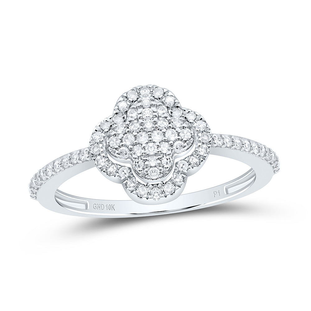 10kt White Gold 1/4 Cttw Diamond Clover Wedding Engagement Anniversary Ring, Women Size: 5-9