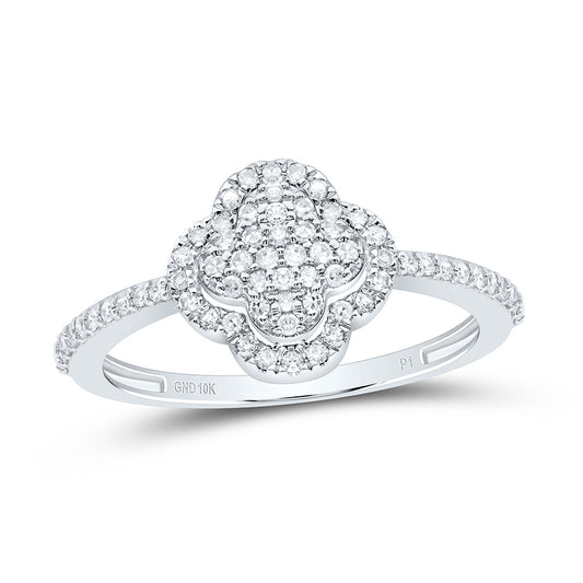 10kt White Gold 1/4 Cttw Diamond Clover Wedding Engagement Anniversary Ring, Women Size: 5-9