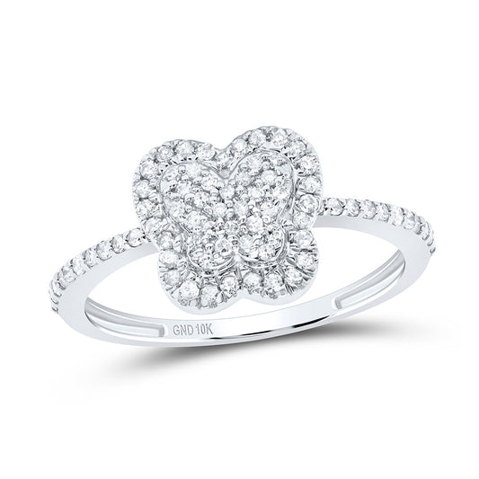 10kt White Gold 1/4 Cttw Natural Diamond Wedding Engagement Anniversary Butterfly Ring, Women Size: 5-9