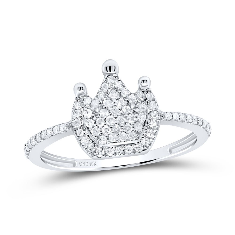 10kt White Gold 1/4 Cttw Diamond Crown Wedding Engagement Anniversary Ring, Women Size: 5-9