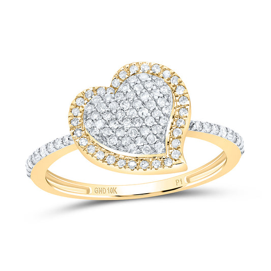 10kt Yellow Gold 1/3 Cttw Natural Diamond Heart Wedding Engagement Anniversary Ring, Women Size: 5-9