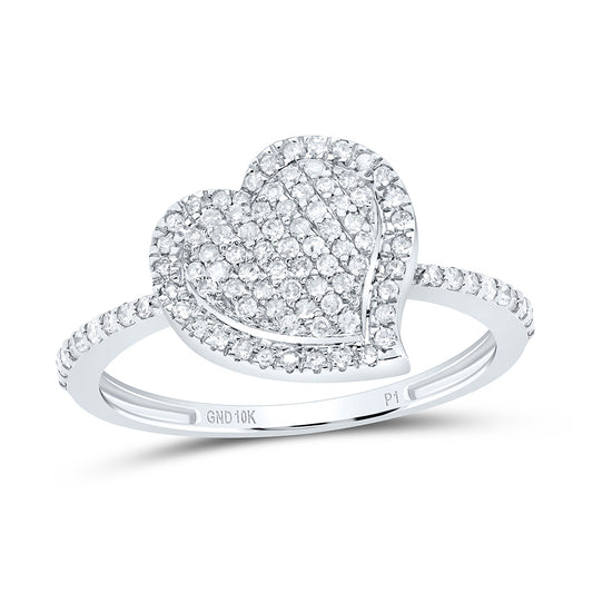 10kt White Gold 1/3 Cttw Diamond Heart Wedding Engagement Anniversary Ring, Women Size: 5-9