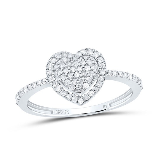 10kt White Gold 1/4 Cttw Diamond Heart Wedding Engagement Anniversary Ring, Women Size: 5-9