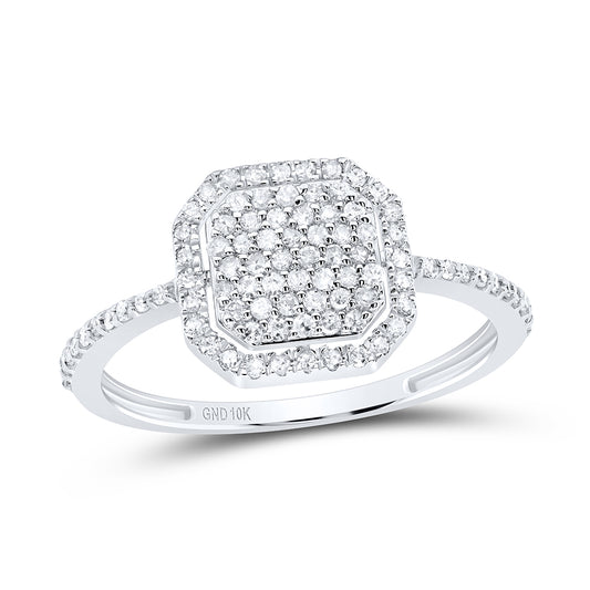 10kt White Gold 1/3 Cttw Diamond Octagon Wedding Engagement Anniversary Ring, Women Size: 5-9
