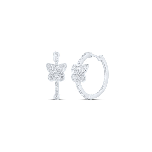 10kt White Gold 1/3 Cttw Diamond Butterfly Hoops Huggies Earring