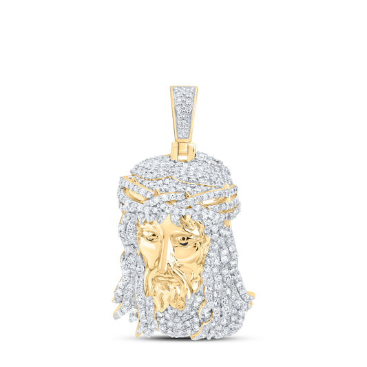 10kt Yellow Gold 1 1/5 Cttw Diamond Jesus Face Mens Charm