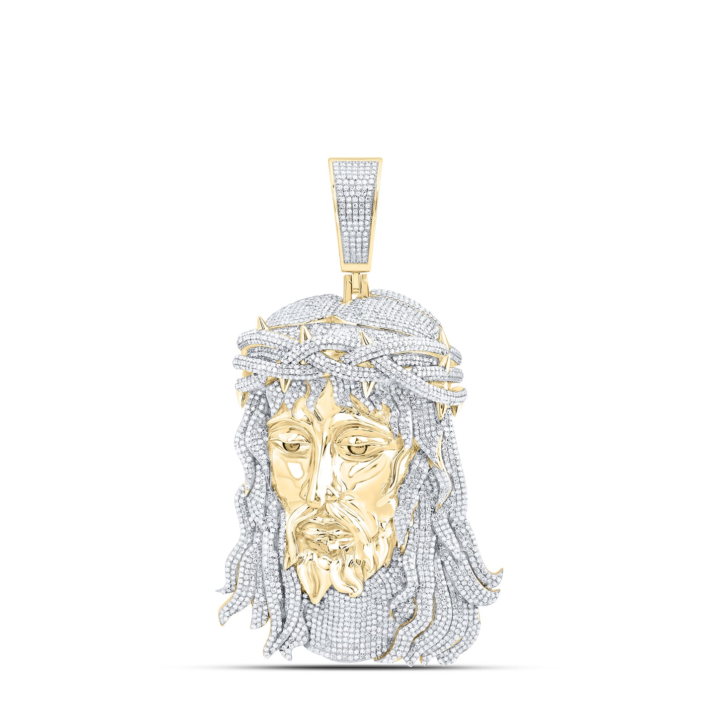10K Yellow Gold 11 1/2Ctw Natural Diamond Nk Jesus Face Mens Charm
