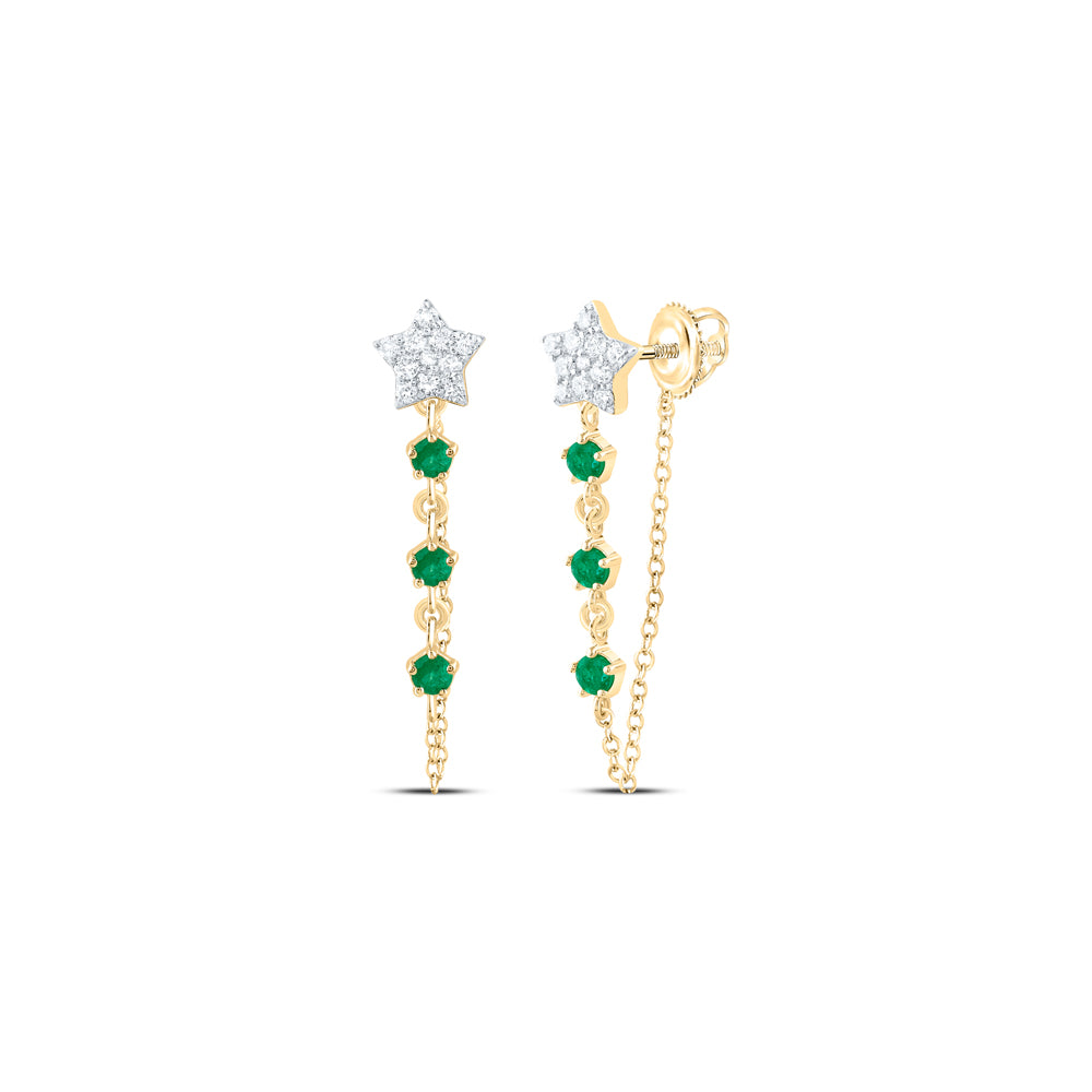 10K Yellow Gold  1/6Cttw Natural Diamond 1/5Cttw Natural Round Emerald Twinkle Star Earring