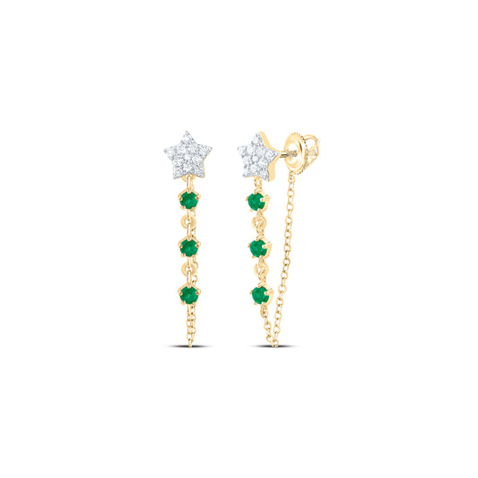 10K Yellow Gold  1/6Cttw Natural Diamond 1/5Cttw Natural Round Emerald Twinkle Star Earring