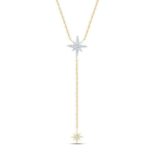 10kt Yellow Gold 1/10 Cttw Diamond Fashion Twinkle Star Necklace, Length: 18 Inch