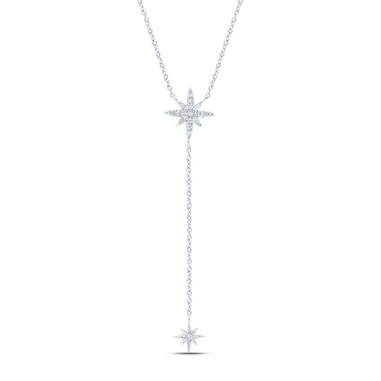 10kt White Gold 1/10 Cttw Diamond Fashion Twinkle Star Necklace, Length: 18 Inch