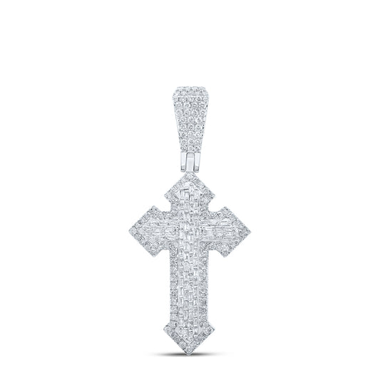 10kt White Gold 2 7/8 Cttw Diamond Cross Mens Charm