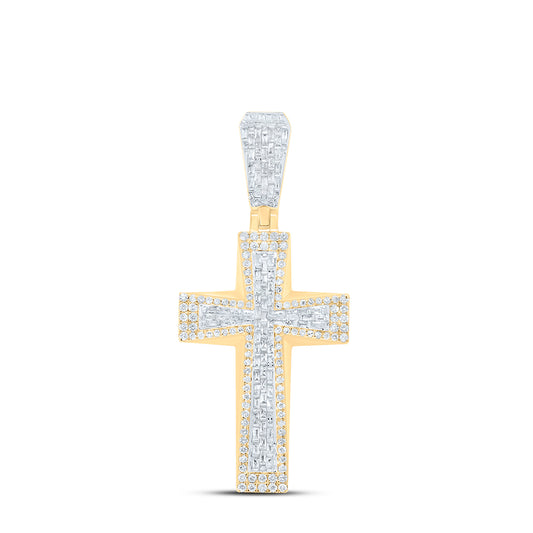 10kt Yellow Gold 2 1/3 Cttw Diamond Cross Mens Charm