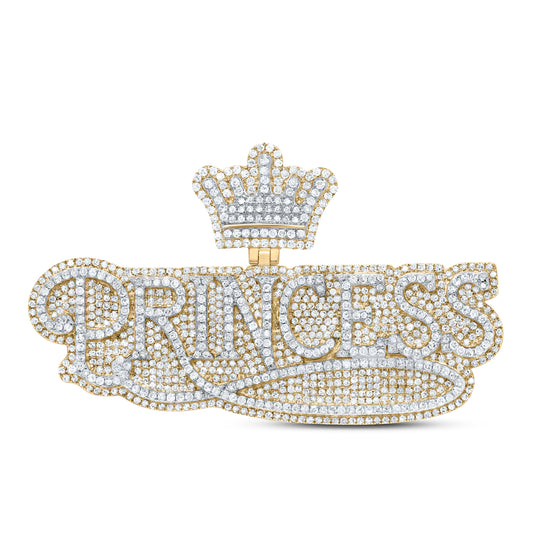 10kt Yellow Gold 3 1/5 Cttw Diamond Princess Crown Mens Charm