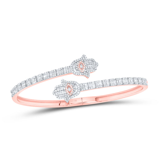 10kt Rose Gold 1 5/8 Cttw Diamond Hamza Cuff Bangle (55x65 Mm)
