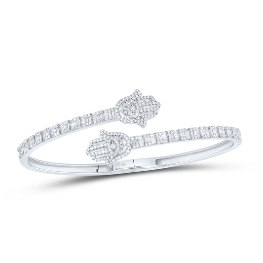 10kt White Gold 1 5/8 Cttw Diamond Hamza Cuff Bangle (55x65 Mm)
