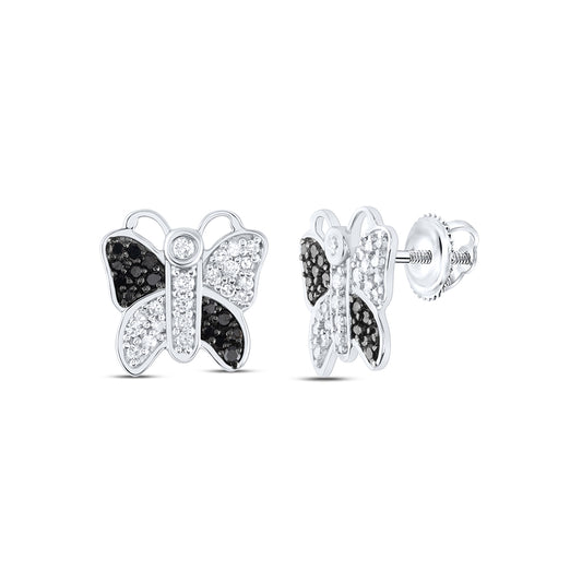 10kt White Gold 5/8 Cttw Diamond Black Diamond Earrings