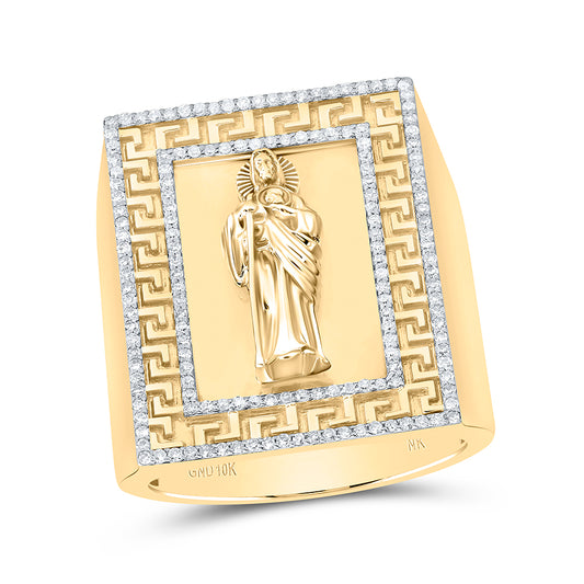 10kt Yellow Gold 1/2 Cttw  Diamond St. Jude Mens Ring (1 Inches Version), Men Size: 8-12