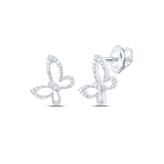Sterling Silver 1/8 Cttw Diamond Butterfly Earring