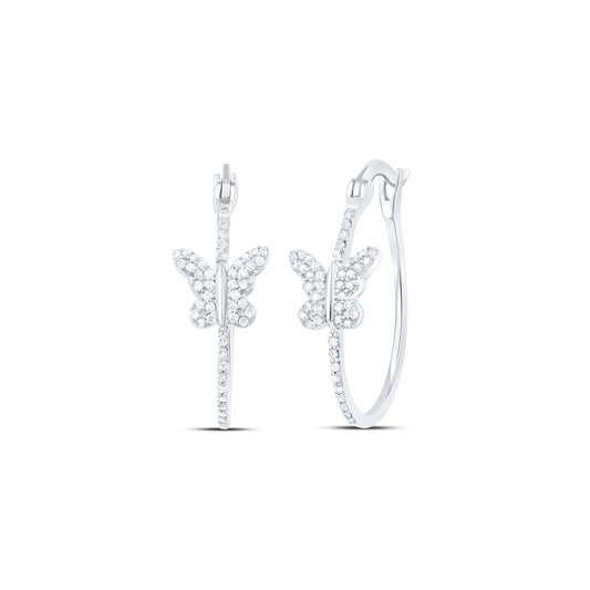 Sterling Silver 1/3 Cttw Diamond Butterfly Hoop Earring