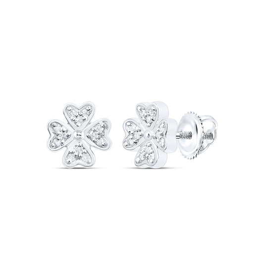 Sterling Silver 1/20 Cttw Diamond Flower Earring