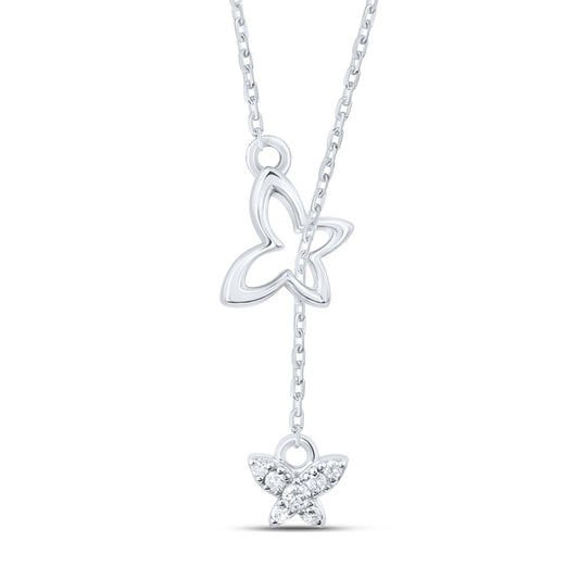 Sterling Silver 1/10 Cttw Diamond Butterfly Necklace, Length: 16 Inch