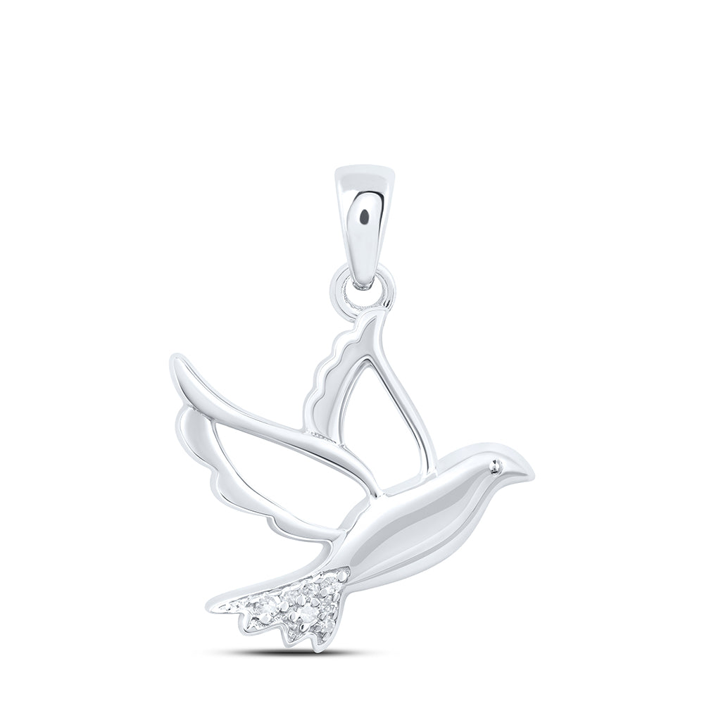 Sterling Silver 0.02 Cttw Diamond Bird Pendant