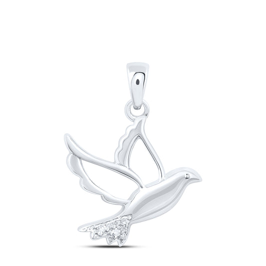 Sterling Silver 0.02 Cttw Diamond Bird Pendant