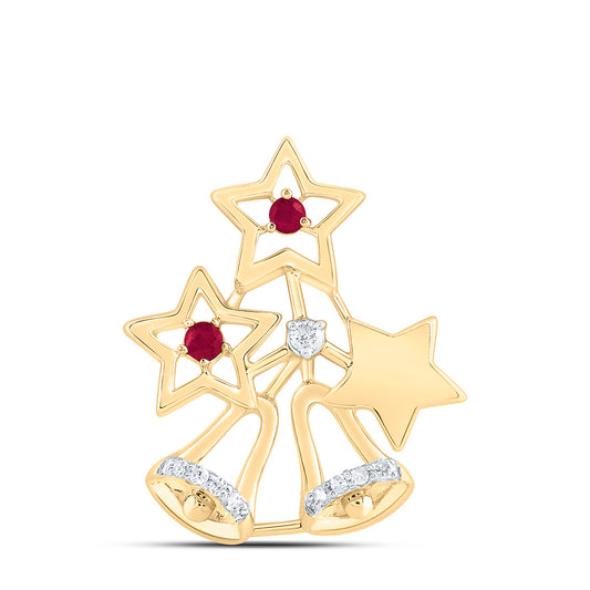 10kt Yellow Gold 1/20 Cttw Diamond 1.6mm-1.8mm Round Ruby Natural Gem Pendant