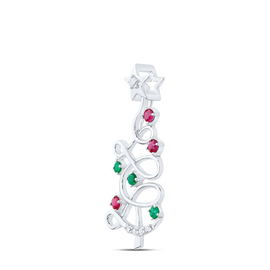 10kt White Gold 0.03 Cttw Diamond and 1/20 Cttw Round-em,1/10 Cttw Round Ruby Natural Gem Pendant