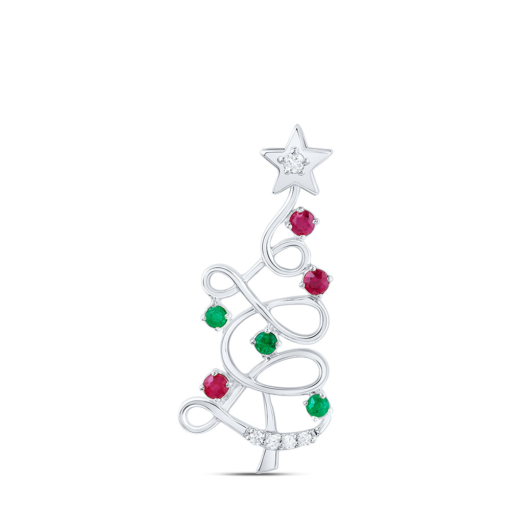 10kt White Gold 0.03 Cttw Diamond and 1/20 Cttw Round-em,1/10 Cttw Round Ruby Natural Gem Pendant