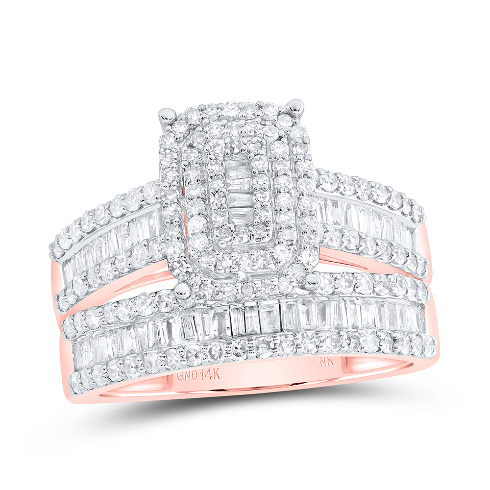 14kt Rose Gold His & Hers 1 3/4 Cttw Diamond Cushion Bridal Wedding Ring Band Set, Women Size: 5-9, Men Size: 8-12