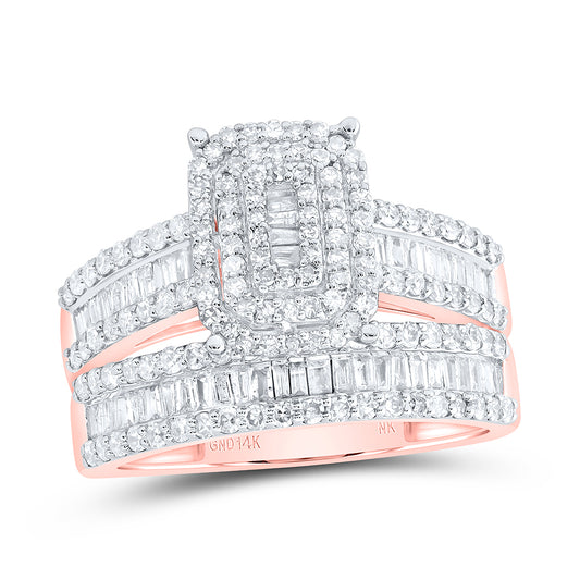 14kt Rose Gold His & Hers 1 3/4 Cttw Diamond Cushion Bridal Wedding Ring Band Set, Women Size: 5-9, Men Size: 8-12